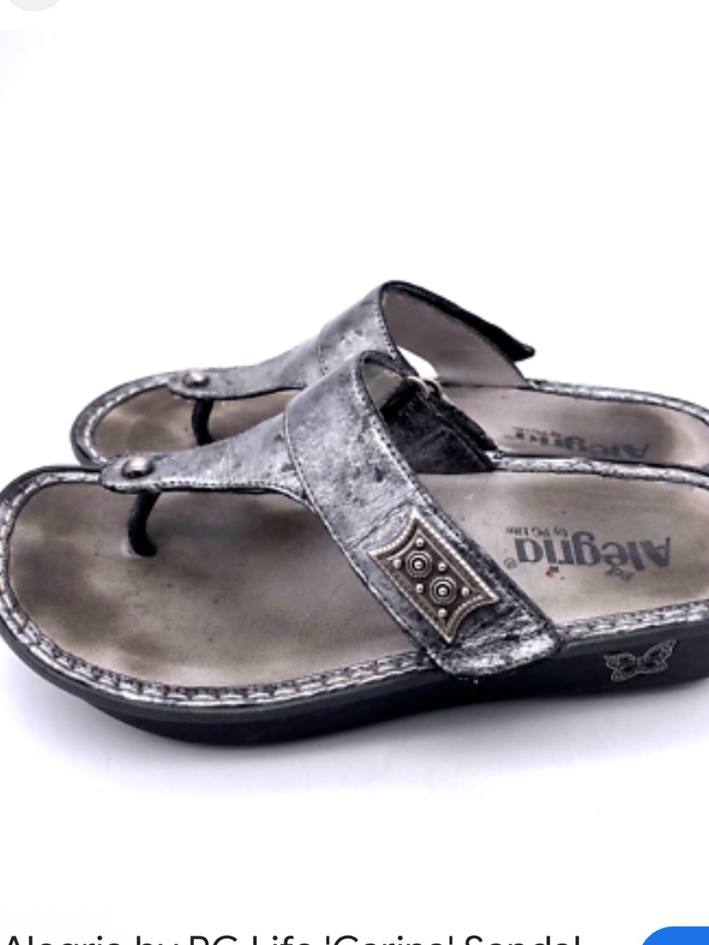 ALEGRIA Gray Carina Pewter Leather Comfort Thong Sandal Size 39 US 9 Silver